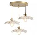 3 Light Clear Glass Cluster Pendant Lights for Stairwell Gold Lotus Flower Petal Hanging Lamp Nordic Modern Long Chandelier for Dining Room Kitchen Island Farmhouse Restaurant Adjustable interesting