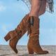 Cowboy Boots for Women with Heel Embroidered Pull On Chunky Stacked Heel Cowgirl Knee High Western Boots Sexy Fashion Warm Winter Long Boot with Side Zipper (Brown 7)