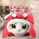 Double Duvet Christmas Cat Anti Dust Mite Duvet - Anti Allergen Coverless Duvet - All Year Round Soft Microfiber Quilt Double Machine Washable Duvets,2 Pillowcase