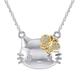 Pretty Jewels Sterling Silver 925 Two Tone Over Round 0.05ct Natural Diamond Hello Kitty Pendant, 18" Chain (Yellow-Gold-Plated-Silver)