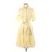 Calvin Klein Casual Dress - Shirtdress: Yellow Checkered/Gingham Dresses - Women's Size 8