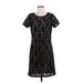 Ann Taylor LOFT Casual Dress - Shift Crew Neck Short sleeves: Black Jacquard Dresses - Women's Size 4