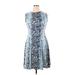 Julian Taylor Casual Dress - Fit & Flare: Blue Jacquard Dresses - Women's Size 14