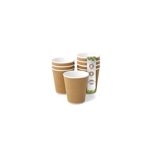 BIOZOYG 100 Stück Riffelbecher 250ml / 10oz Kaffee To Go Pappbecher, Braune Einwegbecher, Nachhaltig, Biologisch Abbaubar, Einwegbecher