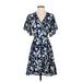 Max Studio Casual Dress - Wrap: Blue Floral Motif Dresses - Women's Size Small