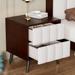 2-Drawer Nightstand for Bedroom, Mordern Wood+Linen Bedside Table with Classic Design