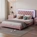 Queen Size Modern Velvet Upholstered Bed Frame with LED Lights with Tufted Headboard