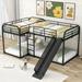 Versatile Full over Twin Size L-Shaped Bunk Bed with Slide, Short Ladder, and Study Space - White/Black Metal Frame