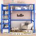 Full Size Metal Loft Bed with 4-Tier Shelves and Storage