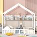 Wooden Twin Size House Bed w/Storage Shelf,Kids Bed w/Fence and Roof