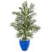 4.5' Areca Palm Artificial Tree in Glazed Blue Planter UV Resistant (Indoor/Outdoor) - h: 4.5 ft. w: 26 in. d: 30 in