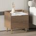 Wooden Nightstand with 2 Drawers and Marbling Worktop, Bedside Table with Metal Legs & Handles