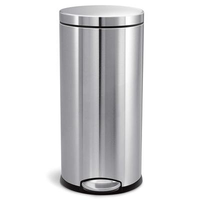 30 Liter / 8 Gallon Round Step Trash Can, Brushed Stainless Steel