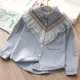 2024 Frühling Herbst 3 4 6 8 10 12 Jahre Kinder Turn-Down-Hals Langarm Spitze Patchwork Denim Bluse