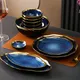 Kreative Unregelmäßigen Keramik Platte Schüssel Nordic Blau Glasur Unregelmäßige Goldene Rand Steak
