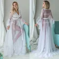 Hirigin-Robe longue en maille et dentelle pour femme sexy col en V transparente pour la plage