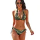 Maillot de bain imprimé camouflage vert pour femme bikini de l'armée push-up décolleté en V