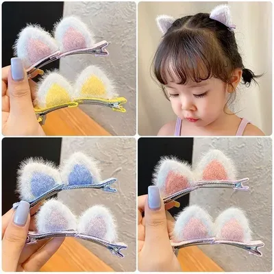 2pcs Korean Cat Ears Hair Pin 3D Kids Cute Hair Pin Children Little Girls Baby Headwear Kids Hair