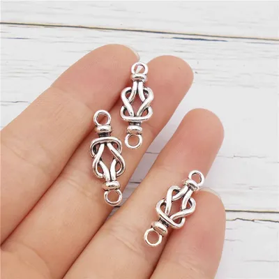Julie Wang 20PCS Metal Knot Connector Antique Silver Color Alloy Pendant For Bracelet Jewelry Making Accessory