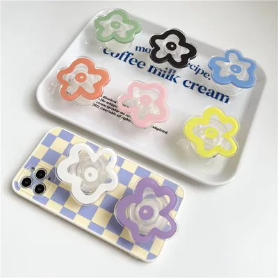 Korea INS Solid Color Flower Glossy Foldable Socket Phone Holder for IPhone 17 16 Pro Max Grip Finger Ring Stand Bracket