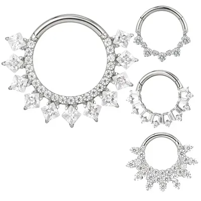 G23 Titanium EAR Nose Ring PIERC Zircon Surround Segment Ring Hoop Face Hinged Clicker Labret Ear