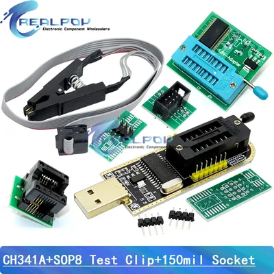 CH341A Programmer adapter+SOIC8 adapter+ SOP8 clip with cable+1.8V adapter CH341A EEPROM Flash BIOS