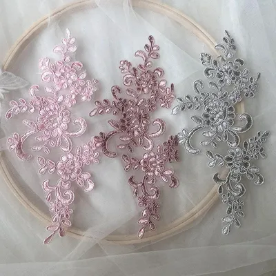 Lace Applique Sew on Patch Fabric 5Pair Embroidery Flower Exquisite Trim Patches Crafts Stickers Bag Gown Decoration Wholesale