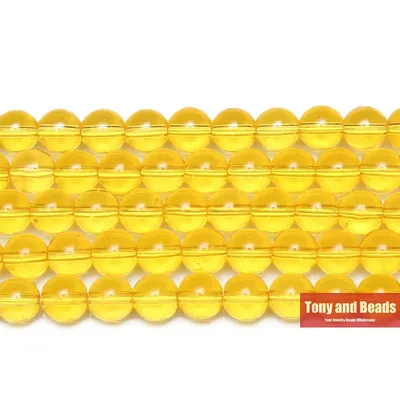 Smooth Yellow Glass Loose Beads 15" Strand 6 8 10 MM Pick Size For Jewelry Making