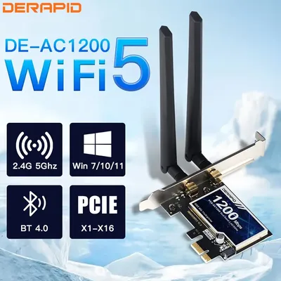 Derapid AC1200 WiFi Adapter Bluetooth Dual Band 2.4GHZ/5Ghz PCIE Wireless Network Card Intel Chip