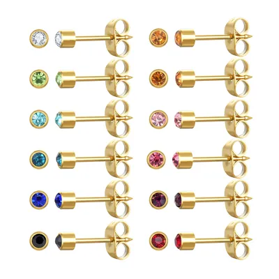 12 Pairs Ear Piercing Stud Earrings,Surgical Stainless Steel Multicolor Cubic Zirconia Birthstone Stud Earrings for Piercing Gun