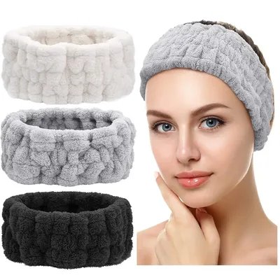3PCS Spa Headband for Makeup and Washing Face Terry Cloth Hairband Yoga Sports Shower Elastic Head