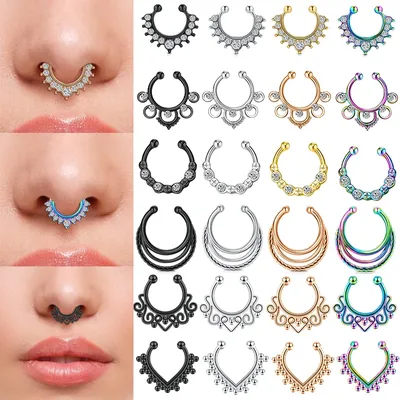 1Pcs Fake Nose Ring Nose Clip On Septum Hip Hoop Punk Crystal Fake Nose Piering Jewelry Non Piering