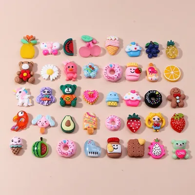 10pcs Mix Fruits Animals Donuts Resin Cabochons Scarpbook Charms Phone Case Nail Arts Findings Pendants For DIY Jewelry Making