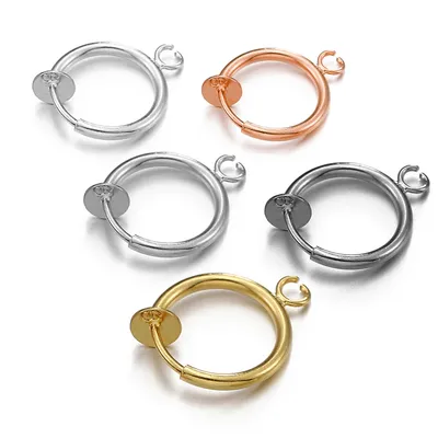 10pcs Retractable Clip on Ear Clip Hoop Non Piercing Silver Color Copper Round Earring Clips for