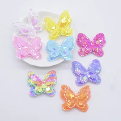 16Pcs 38*32mm Glitter Seaquins Butterfly Padded Appliques for DIY Clothes Hat Shoes Sewing Patches Headwear Hair Clips Bow Decor