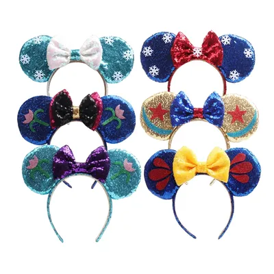 Mickey Minnie Mouse Ear Headbands Frozen Elsa Anna Bow Sequins Hairband For Women Girls Hairband