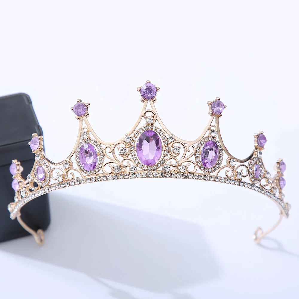 DIEZI Luxury Elegant Purple Rose Red Crystal Crown Hair Accessories Tiara Women Party Rhinestone Bridal Crown New Hair Jewelry
