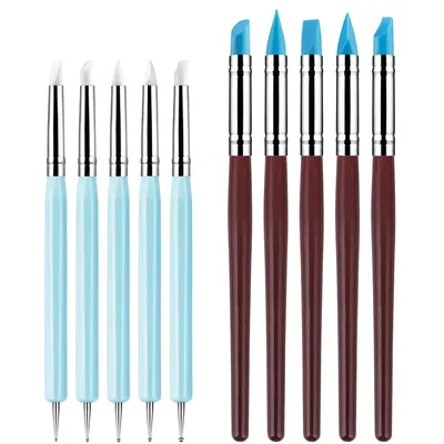 5PCS Silicone Clay Sculpting Tool for Brush Modeling Dotting Nail Art Pottery Clay Tool DIY Carving