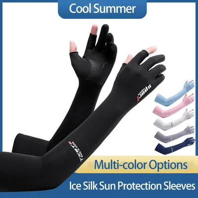 Ice Silk Sleeves Women Summer Sun Protection Men Fishing Cycling Breathable Two-Finger Non-Slip
