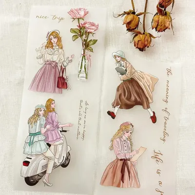 1 Loop Vintage Romantic Vacation Heart's Desire Girl Washi PET Tape Planner DIY Scrapbooking