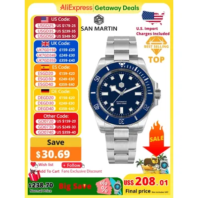 San Martin 40mm Stainless Steel Classic Men Diver Watch Japan NH35 Automatic Mechanical Sapphire Waterproof 300m SN0111
