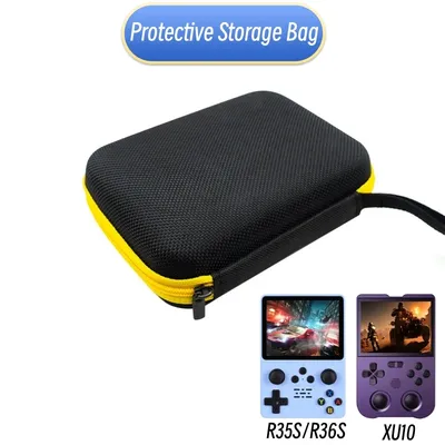 EVA Hard Case XU10 Portable Game Console Bag for R36S Handheld Game Player Protective Black Case With Hand Strap Travel Bag