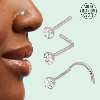 1Pc G23 Implant Grade Titanium Nose Rings Piercing Stud Gem for Women Men Nostril Studs Jewelry