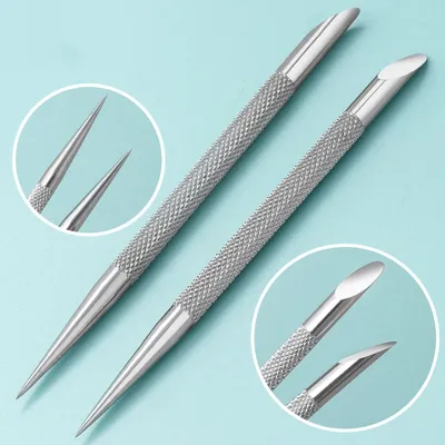 2 pcs Double-ended Use Stainless Steel Nail Art Cuticle Pusher Remover Pedicure Manicure Sticks Tool