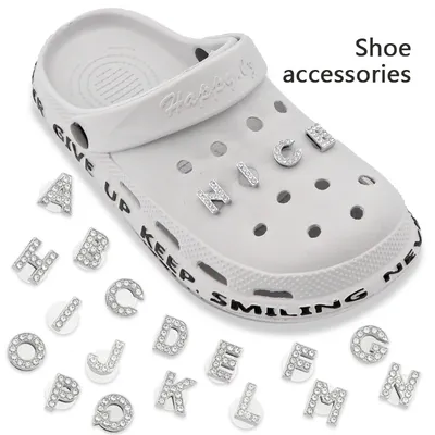 1PC Shoe Charms Glitter Rhinestone Letter Crystal Alphabet Shoes Charm Decorations Jewelry Slider Bracelet Wristbands Accessorie