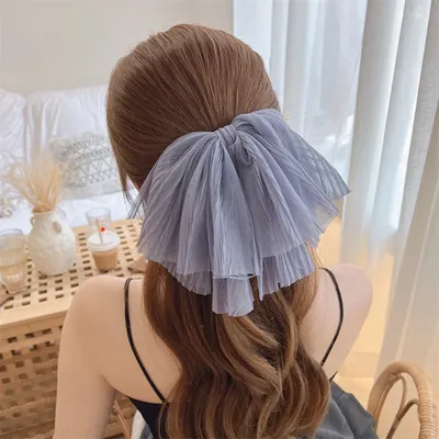 New Chiffon Ribbon Bow Hairclip Women Girls Barrettes White Black Silk Bowknot Hairpin Spring Clip