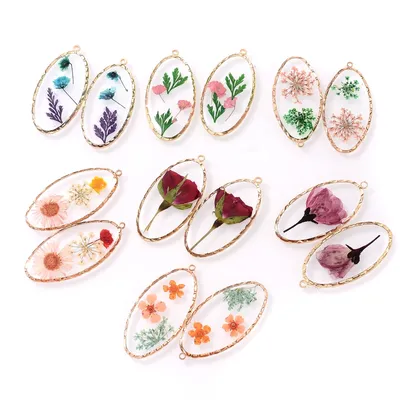 2Pcs/Pack Charm Oval Resin Dried Flower Pendant Fahion Transparent Pendant For DIY Jewelry Making Necklaces Earrings Accessories