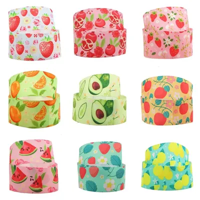 5 Yards Multi Size Fruit Strawberry Printed Grosgrain Ribbon DIY Hairbow Craft For Gift Wrap Ribbon