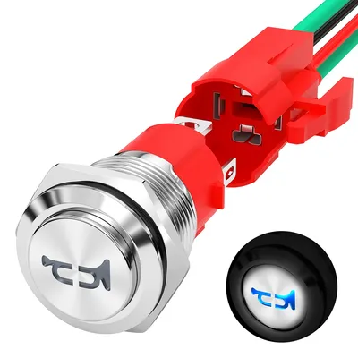 DaierTek Horn Button 12V 20A Heavy Duty 16MM Metal Horn Switch Speaker Blue LED Stainless Steel
