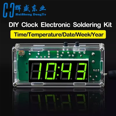 TJ-56-428 4-Digit Digital DIY Clock Kits with Acrylic Shell, DIY Alarm Clock Soldering Practice Kit